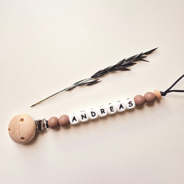 Fopspeenketting met naam uni of duo-color